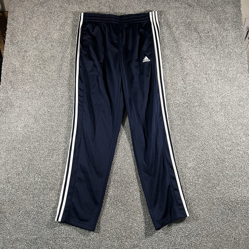 Adidas Mens L Navy Blue 3 Stripe Track Pants Athletic Soccer Training Sweatpants